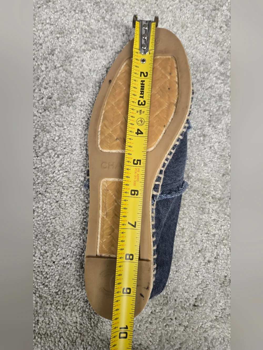 Chanel CC Logo Denim Espadrilles Blue Black Frayed Canvas Flats Size 39 US 7.5-8